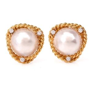 Cellino Diamond Mabe Pearl 18K  Large Earrings